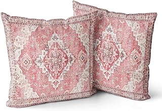Snycler Pink Boho Throw Pillow Covers Set of 2 Boho Rug Carpet Double Si...