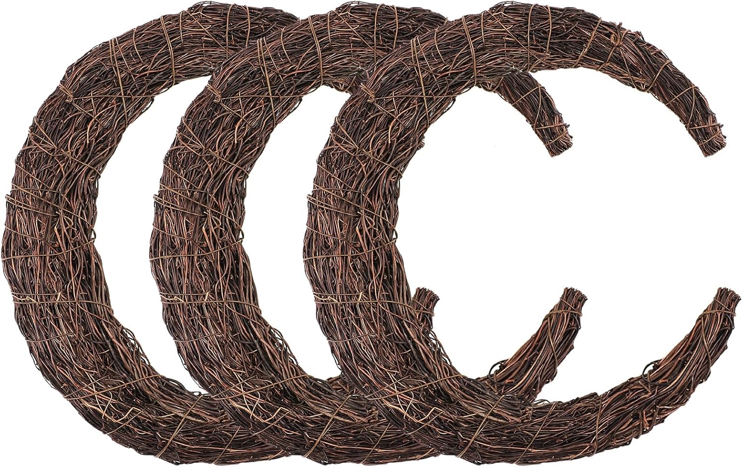 Moon Wreath - 14 Inch Crescent Moon Natural Grapevine Wreaths Base - DIY Half Moon Shaped Wreath Making Supplies for Decor - 3 Pack
