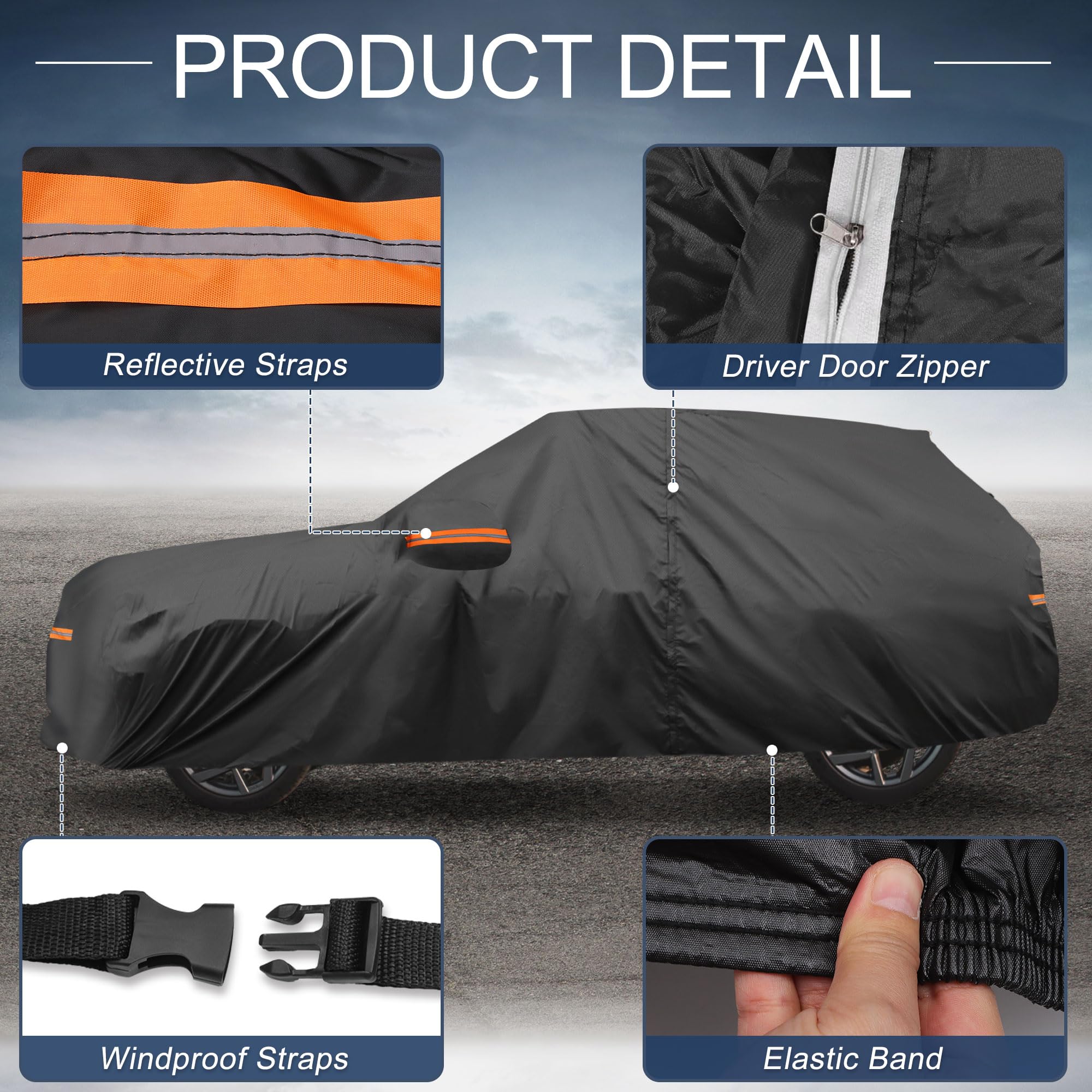 X AUTOHAUX Car Cover Outdoor Waterproof Sun Rain Snow Hail Protection with Left Side Door Zipper Aluminum Film — view 6