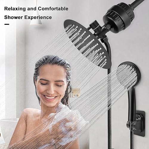 Miniatura 7 de NearMoon Cabezal de ducha filtrado, cabezal de ducha de lluvia redondo de alta presión de 8 pulgadas y filtro de ducha de mano de 5 ajustes