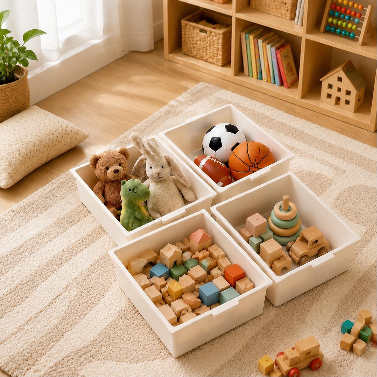 4 Etagen Spielzeugregal mit 12 Boxen,Kinder Organizer Weiß