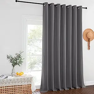 NICETOWN Thermal Patio Door Curtains - Grey Blackout Room Darkening Door Blinds for Sliding Glass with Grommet Top, Split Room Divider Curtains (Grey, 100 inches W x 108 inches L)