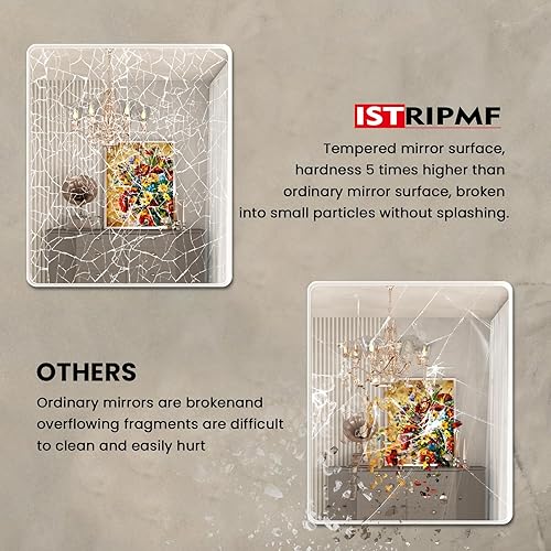 Miniatura 6 de Espejo de tocador de baño blanco de 28 x 36 pulgadas, espejo rectangular redondeado blanco mate para pared de baño, vidrio templado, horizontal o