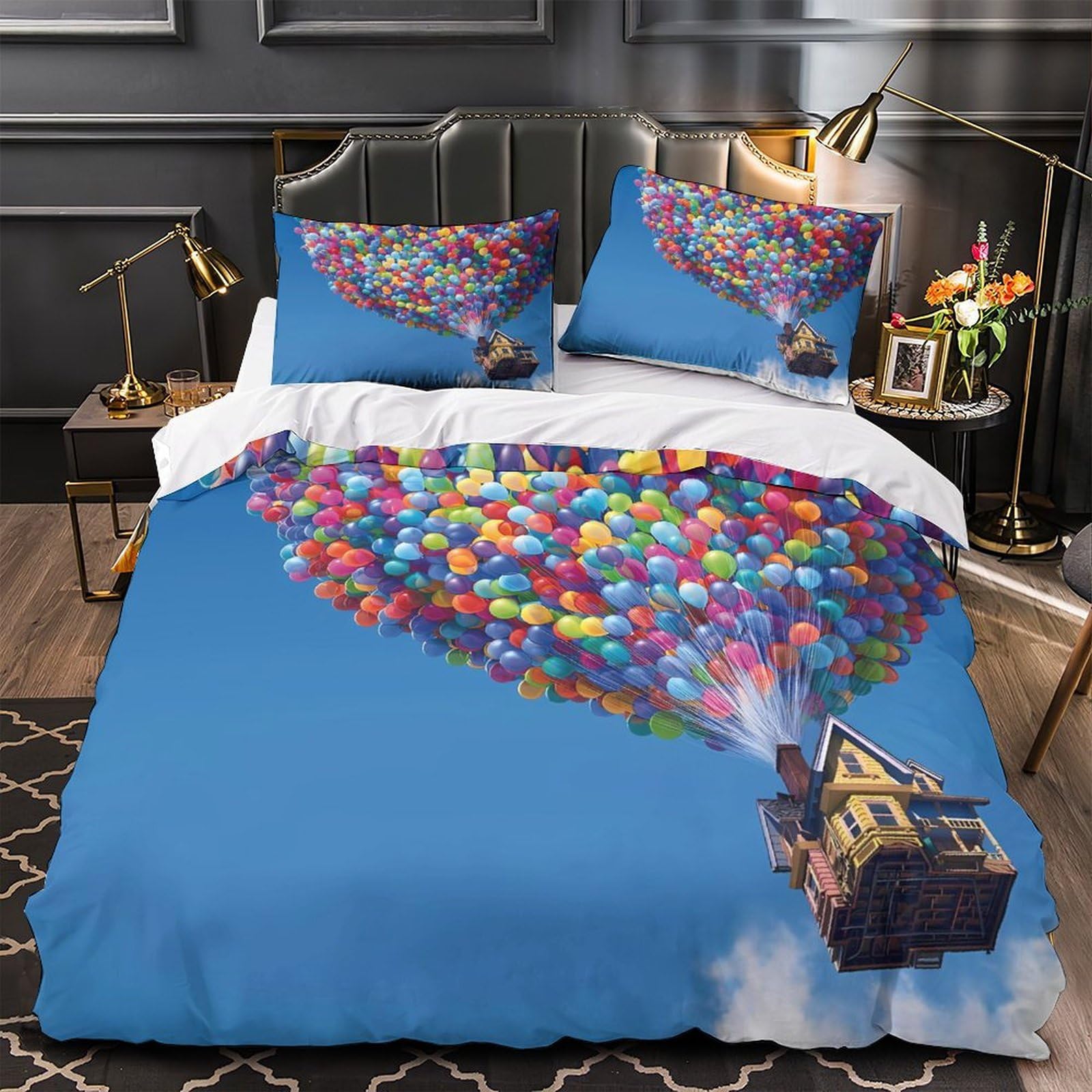 MMDASBVPE Balloon Flight Duvet Cover 3D Design Printed Hypoallergenic 3 Pieces Bedding Set Zipper Quilt Cover Ultra Soft Wrinkle-Resistant for Teens Kids Girls Boys Women Adults Double（200x200cm）