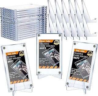 Jetec Screw Trading Card Protector with Display Stands Acrylic Card Holder 35 PT Baseball Card Holder for Trading Cards Football Sports Game Card Storage and Display (30 Pcs)