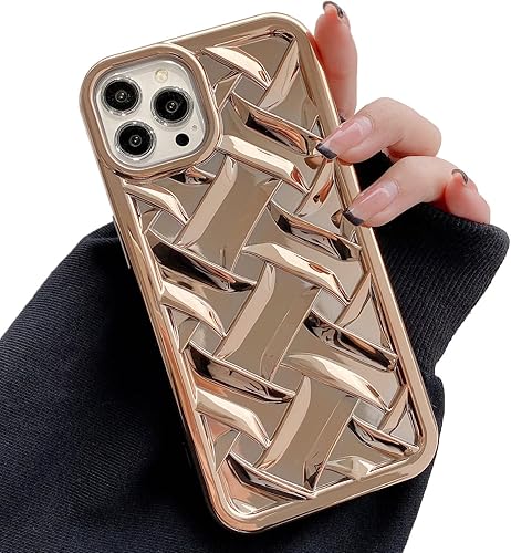 Yepda Funda para iPhone 14 Pro Max, funda de teléfono de lujo con patrón tejido 3D a la moda para mujeres y niñas, sensación de golpes, delgada, de