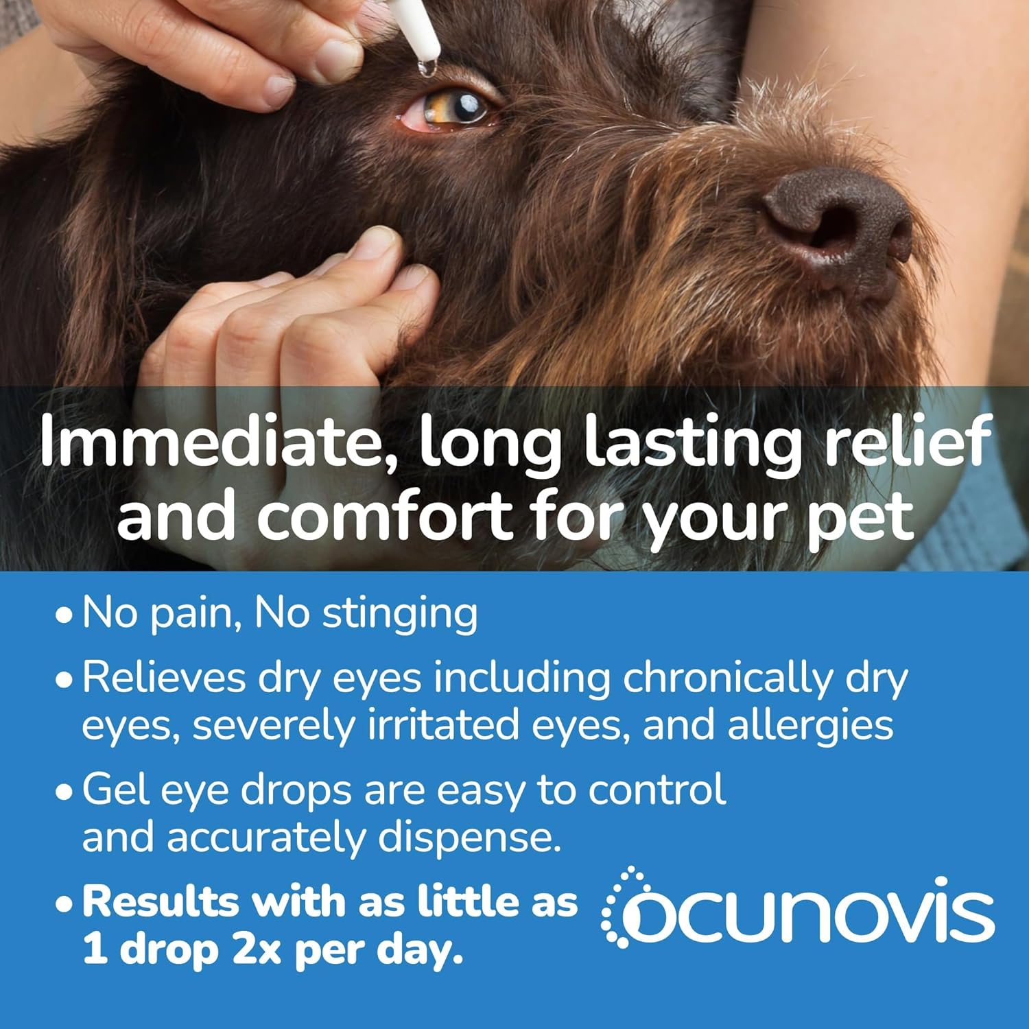 Sentrx - Ocunovis Gel Eye Drops for Dogs and Cats with Dry Eyes, Hydrating Cat and Dog Eye Drops with Hyaluronic Acid, Non-Blurring and Non-Stinging Artificial Tears, 5 ml, 3 Pack