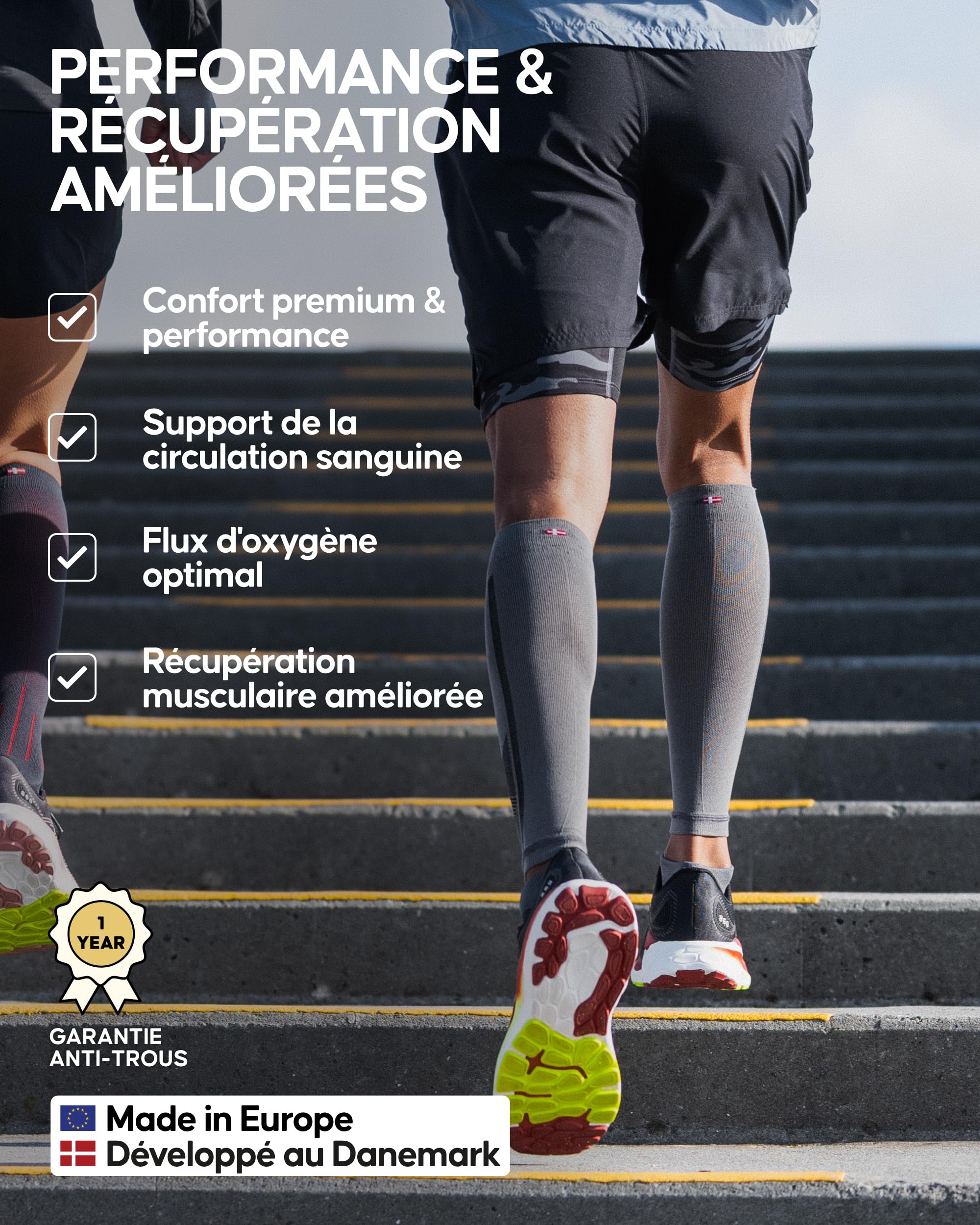 DANISH ENDURANCE Manchons de Compression pour Mollets, 21-26 mmHG, Hommes et Femmes, Unisexe, Lot de 1 ou 3, Noir, XL