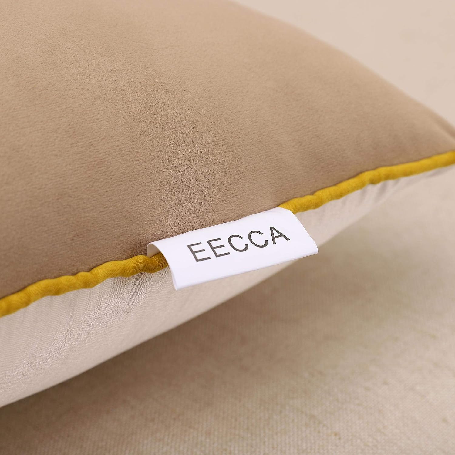 EECCA Gold Leather Striped Patchwork Velvet Cushion Case Luxury Modern Rectangle Throw Pillow Cover Decorative Pillow for Bedroom Living Room Cushion Cases Bed Sofa,Light tan,12x20 Inches