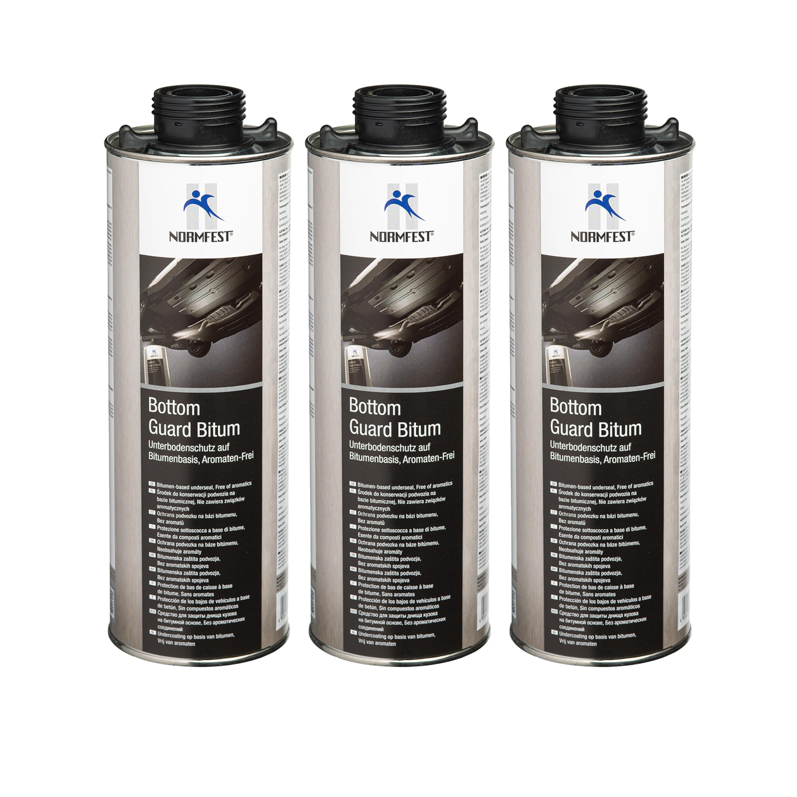 Normfest Bottom Guard Bitum – Bitumen-Unterbodenschutz, aromatenfrei, mit Korrosionsschutz und Schalldämpfung, beständig gegen Salz, Wasser, Öl und Witterung – 3X 1 Liter
