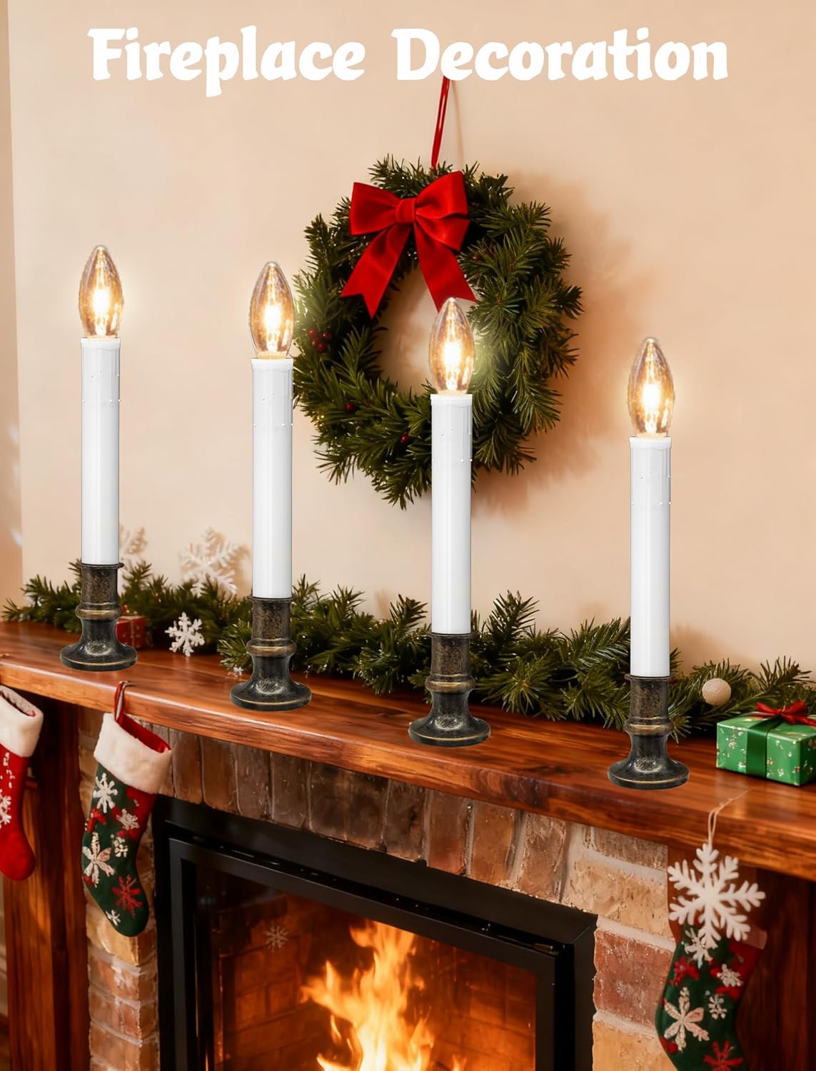 Oviejo Window Candles Wireless 4 Pack,Christmas LED Window Candles Battery Operated with Timer 6-18H,Electric Candle Light for Windows/Table/Wedding/Party/Christmas Decorations