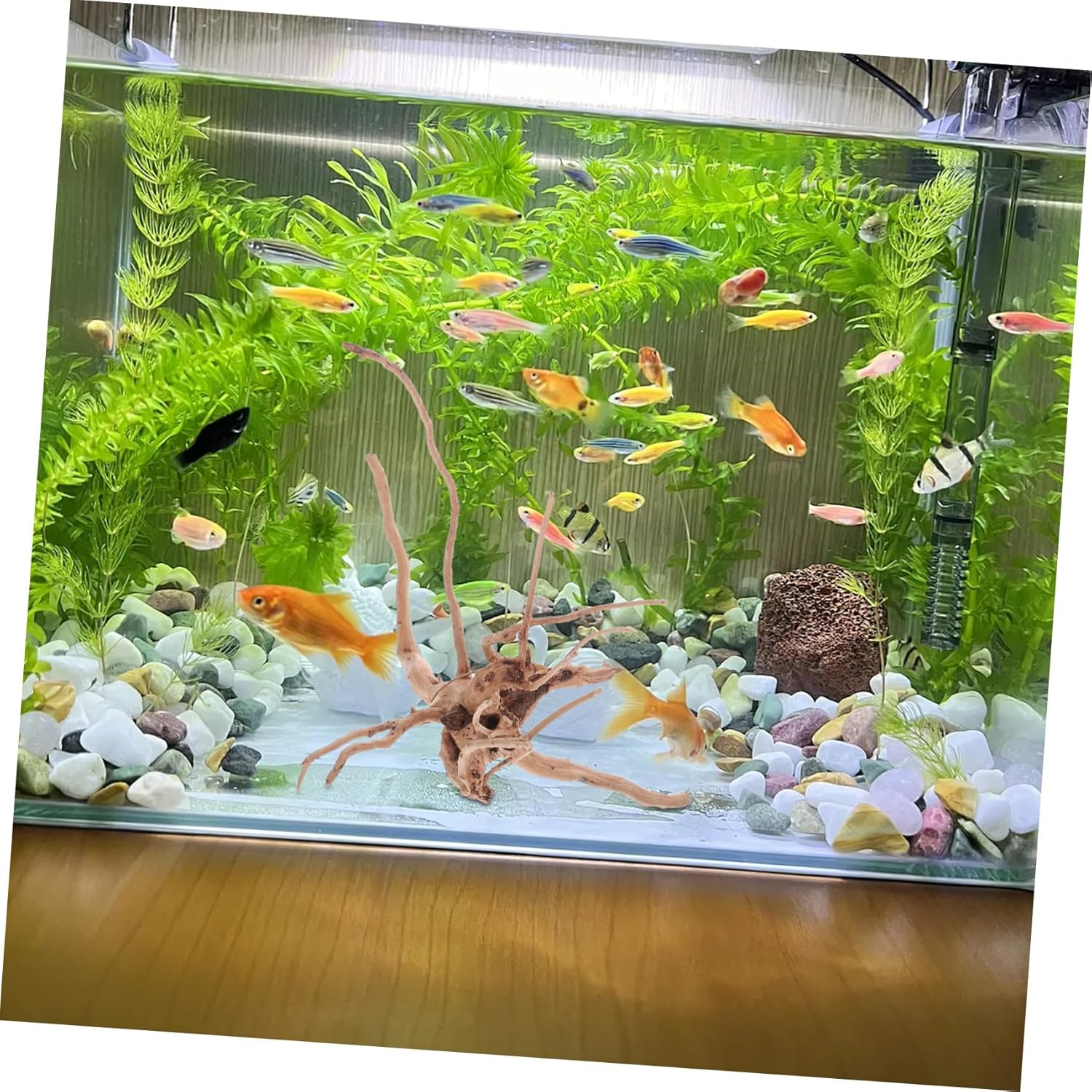 TEHAUX 3pcs Natural Driftwood Aquarium Decor Sturdy Wood Branches for Freshwater Fish Tank Landscaping Safe Reptile Hiding and Play Environment Assorted