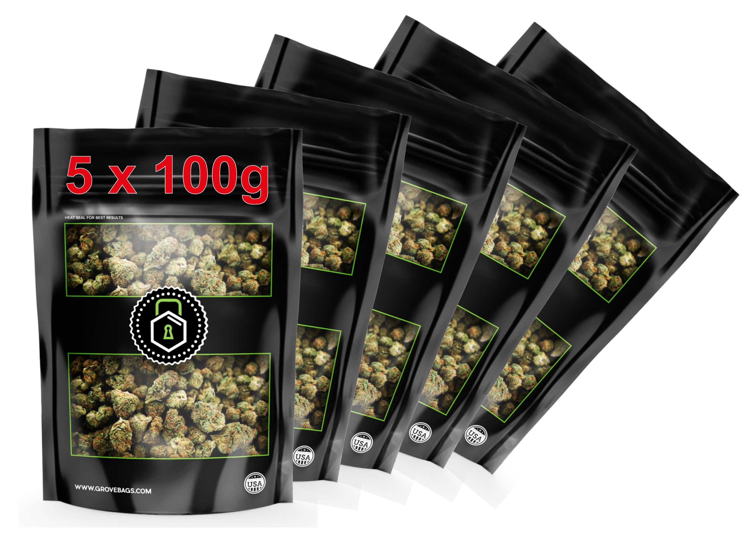5 x Grove Bags Double Window Terploc 100 g Bag Self-Regulating Microclimate 58-62% for Fermenting Storing and Storing Herbs
