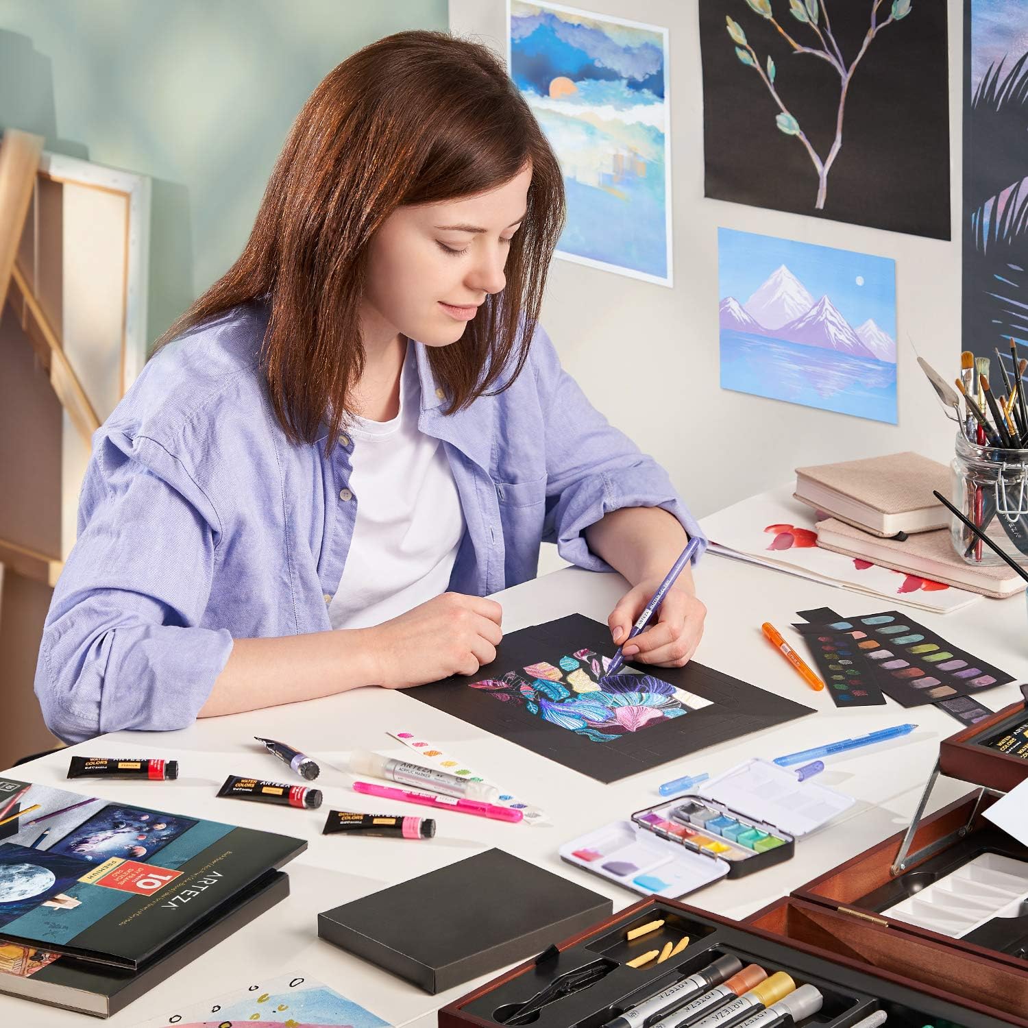 Arteza Professional Art Kit, Includes Acrylic, Gouache, and Watercolor Paint Set, Glitter Gel Pens, Brushes, Canvases, Watercolor and Canvas Paper, Art Supplies for Professional and Hobby Artists: Home Improvement