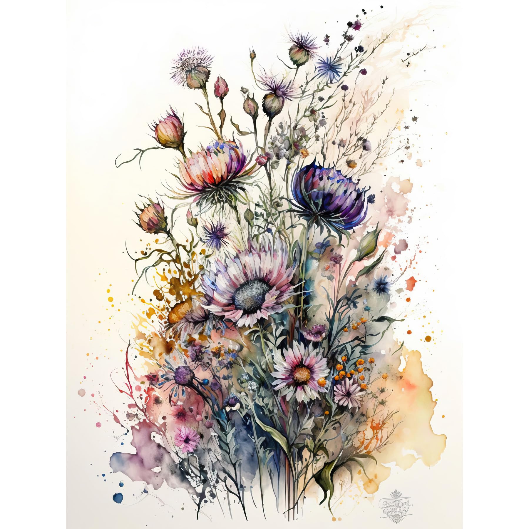 Artery8 Spring Wildflowers Watercolour Boho Illustration Extra Large XL Wall Art Poster Print