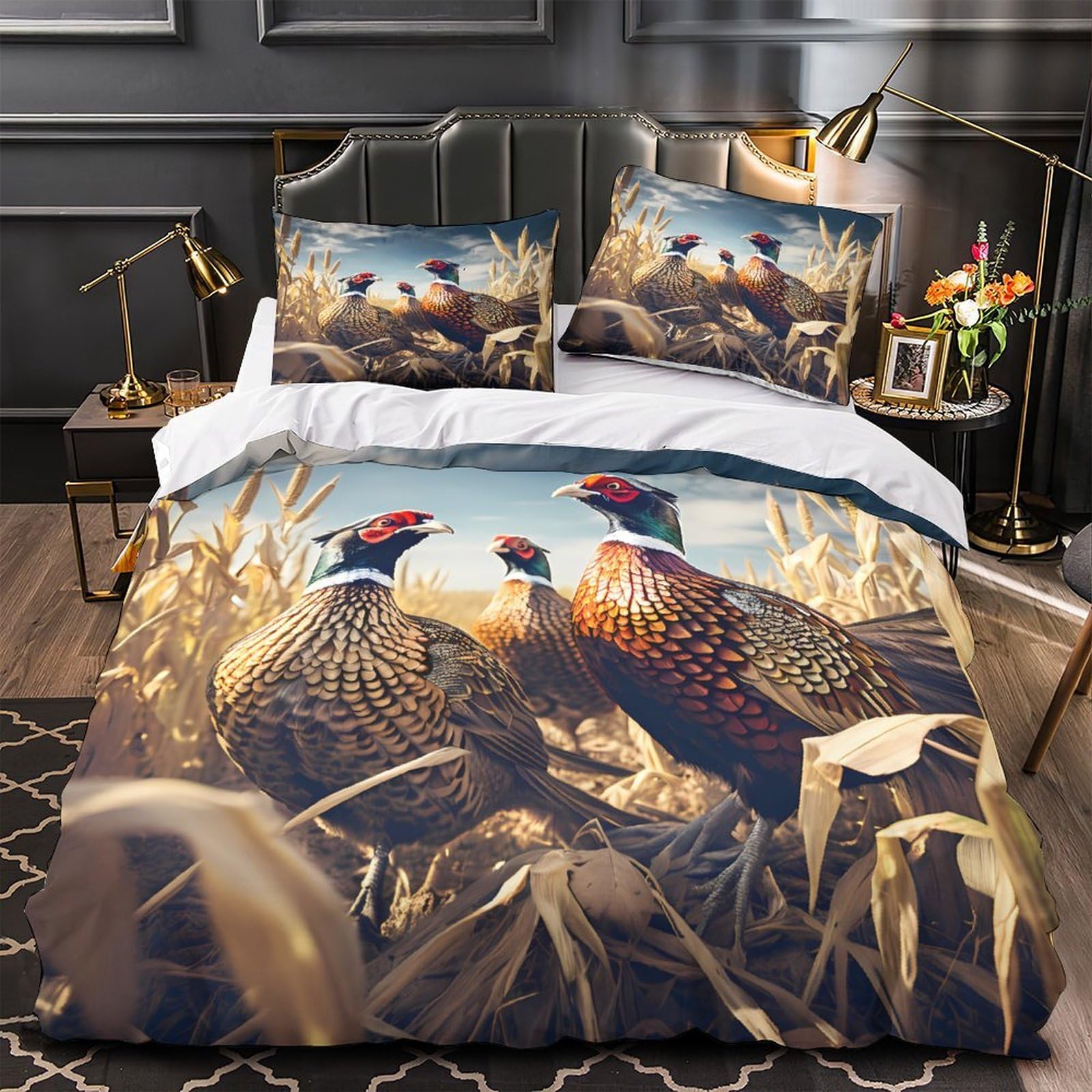 Parure de lit 135x200 pheasant housse de couette 3D microfibre single