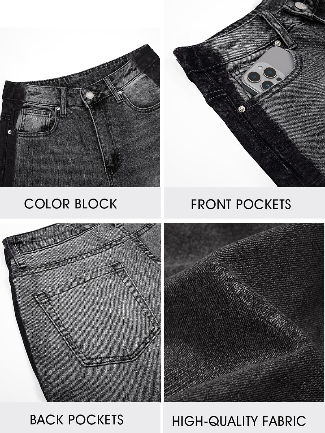 Cicy Bell Womens Wide Leg Jeans Casual Loose High Waisted Color Block Vintage Baggy Denim Pants - Image 5