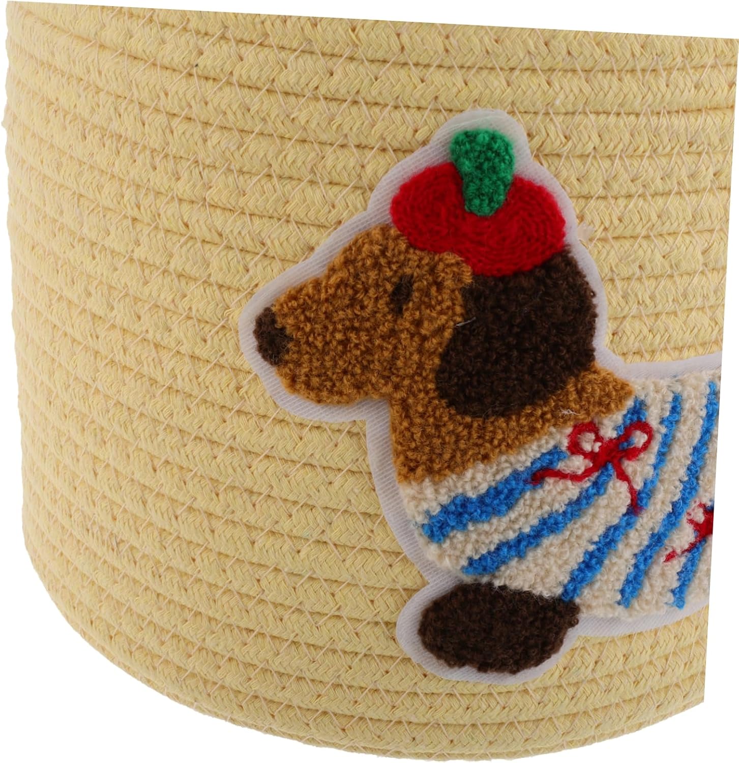 VOSAREA Cute Woven Car Storage Bin with Lid Decorative Cotton Basket for Dog Toys Small Round PET Toy Organizer for Vehicles and Home
