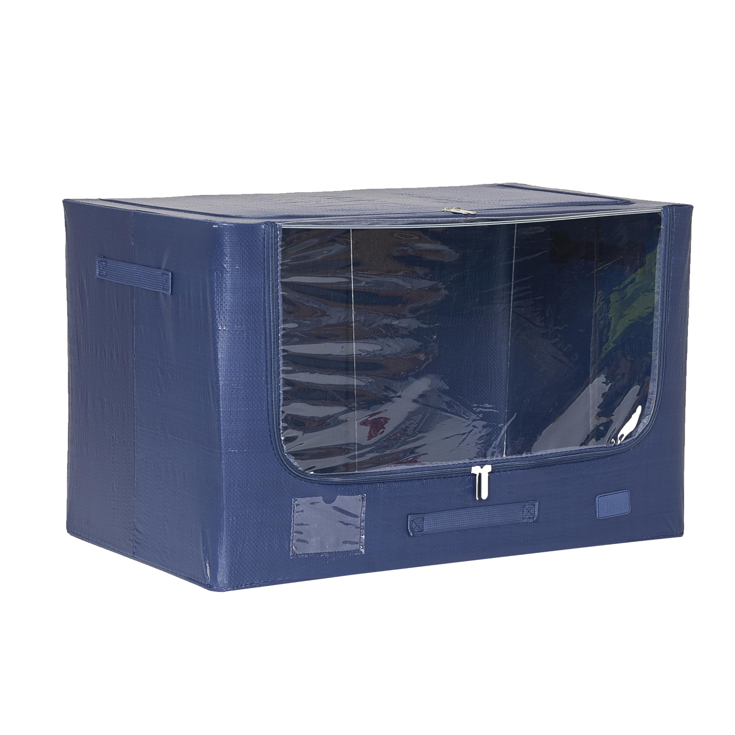 Periea 'Eden' Heavy Duty Tarp Jumbo Storage Boxes – Tough, Durable, Water-Resistant, Folding & Stackable with Strong Steel Frame for Home & Garage (Navy)