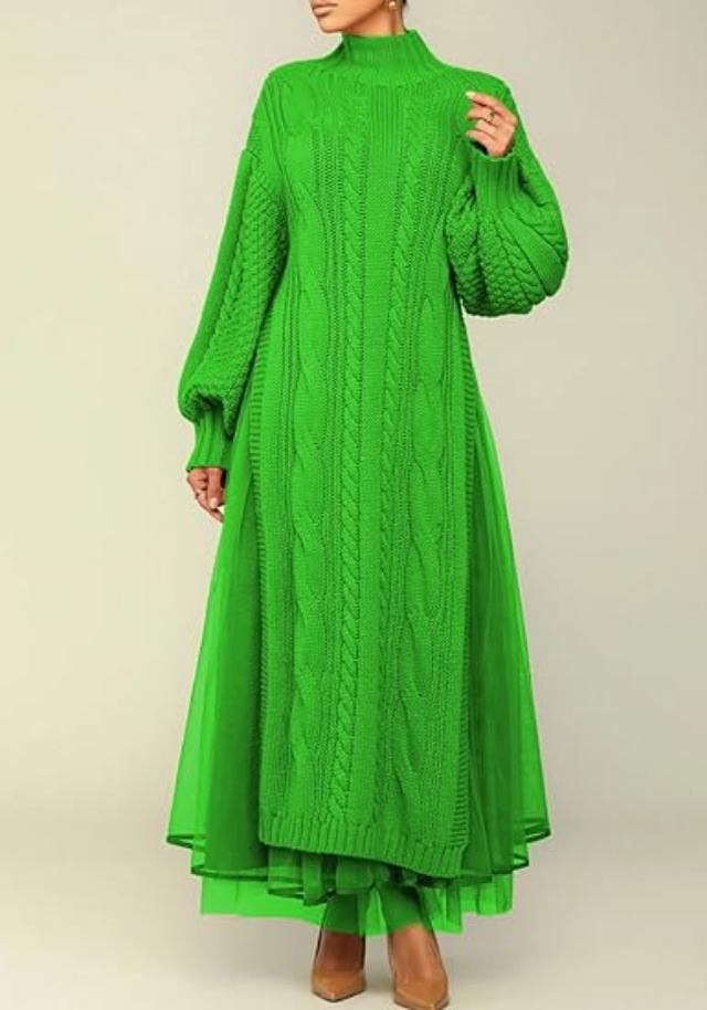 Amazon.com: Women Slit Long Sleeve Cable Knit Sweater Maxi