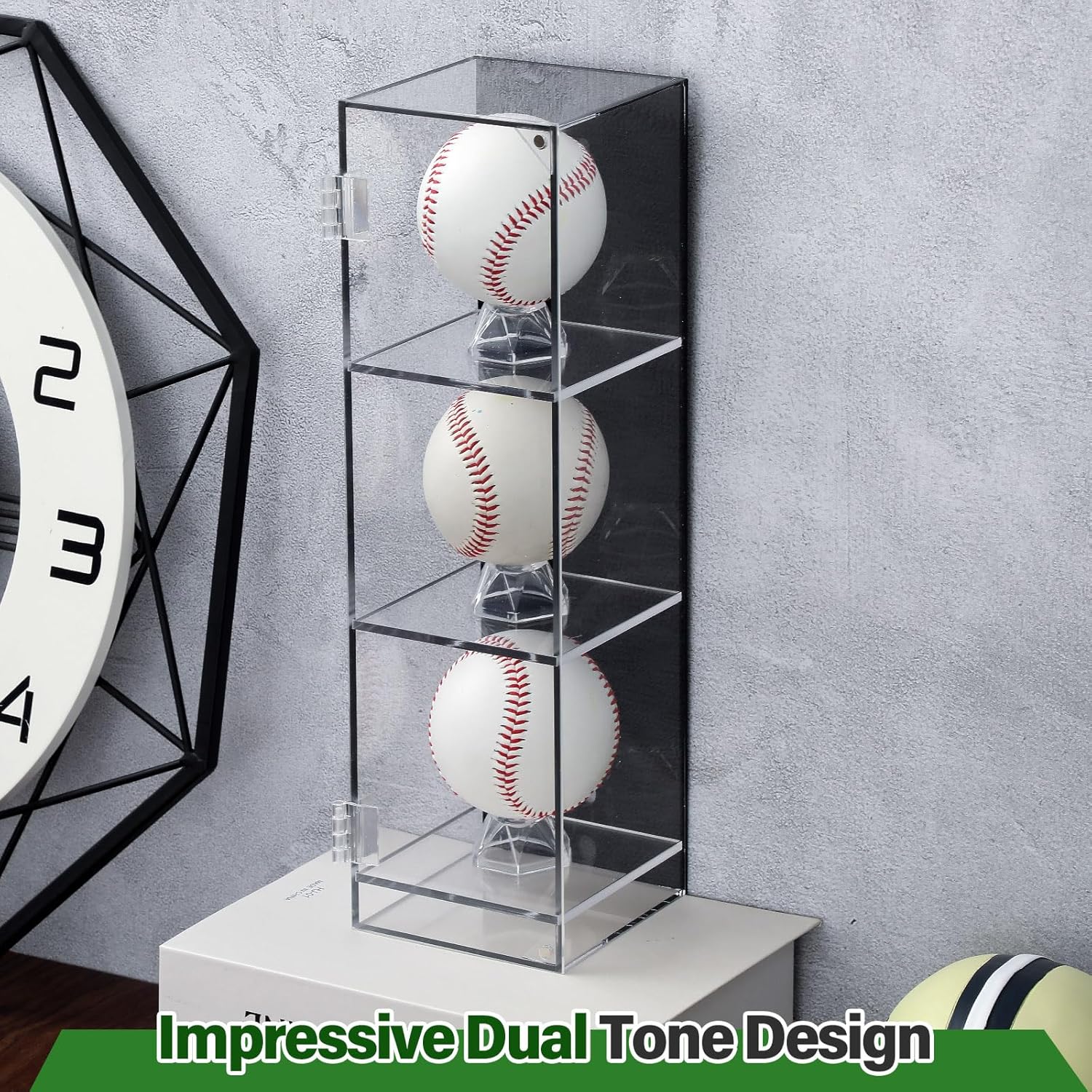 3 Baseball Display Case Cabinet Wall Mount Clear Acrylic Ball Shadow Box for Baseball Tennis Ball Box with Removable Ball Stand Holder Collector Memorabilia Autograph Display Box