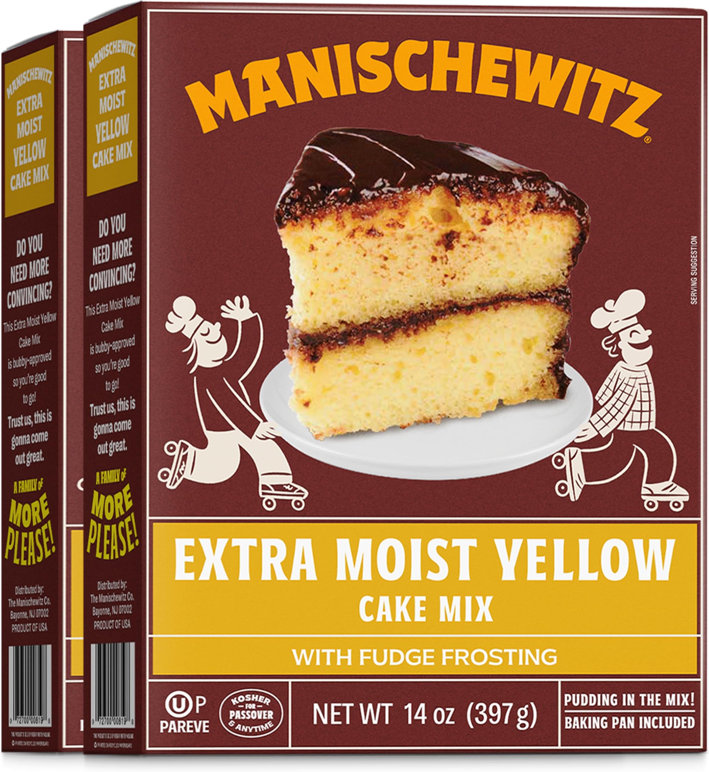 Manischewitz Extra Moist Yellow Cake Mix with Frosting 14oz (2 Pack), Kosher for Passover, Baking Pan Included!
