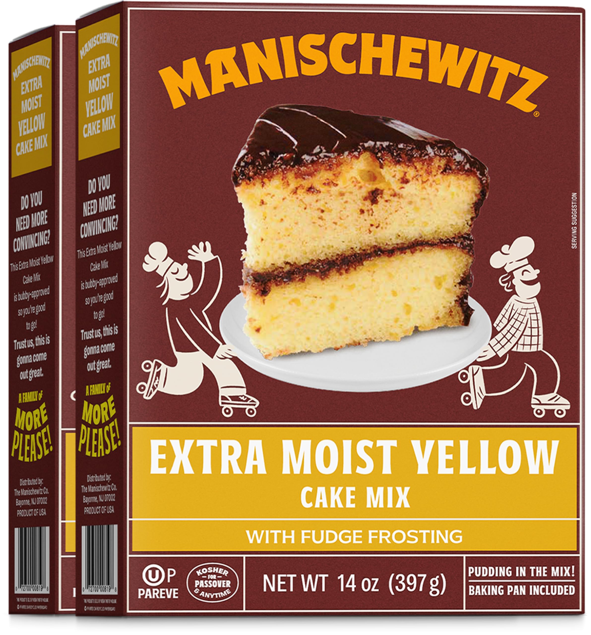 Manischewitz Extra Moist Yellow Cake Mix with Frosting 14oz (2 Pack), Kosher for Passover, Baking Pan Included!