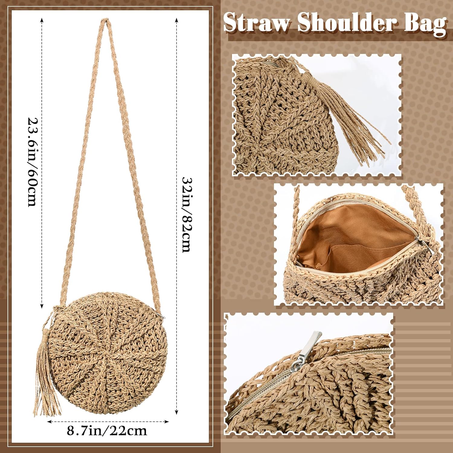 Hicarer 7-Piece Straw Accessory Set for Women: Straw Purses, Tropical Earrings, Bracelet & Boho Beach Hats for Summer Vacation