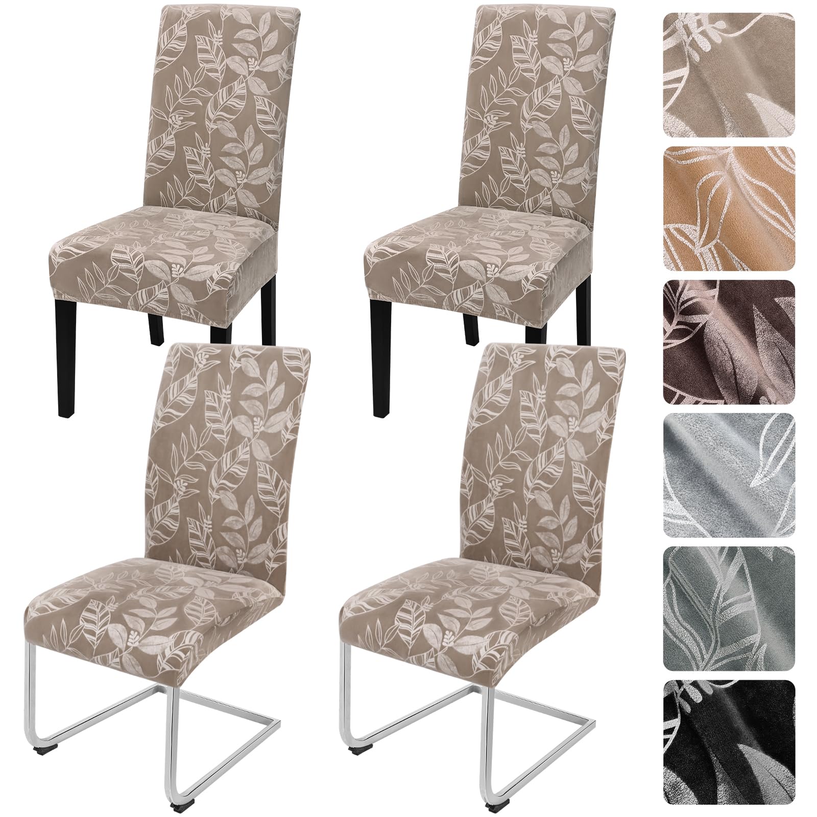 Alishomtll Dining Chair Covers Set of 4 Stretch Velvet Chair Slipcovers Washable Covers for Swing Chair Removable Chair Protector for Dining Room Kitchen Banquet Wedding Party (Light Brown 4psc)