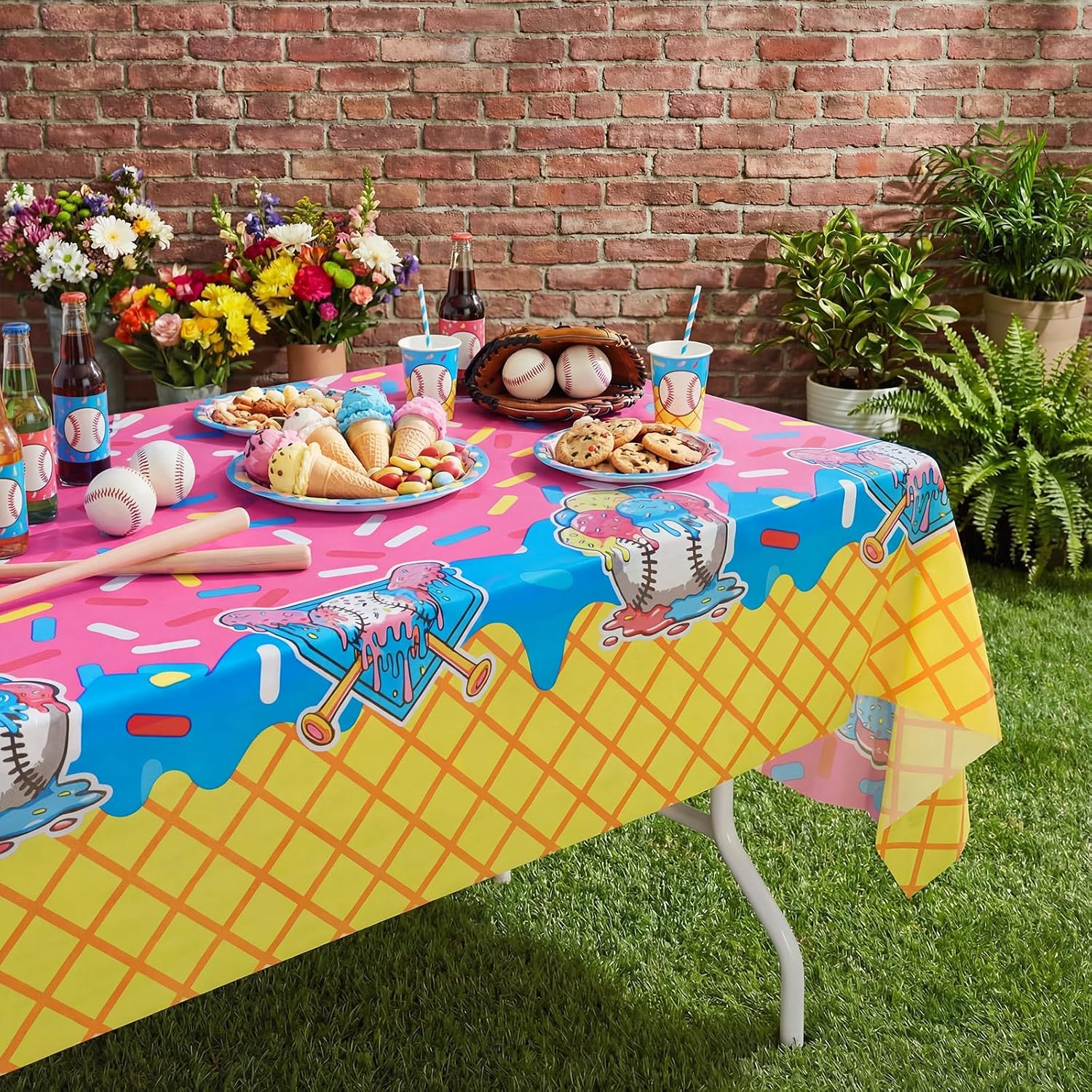 3 Pcs Baseball Drip Ice Cream Party Decor Baseball Tablecloth image 2