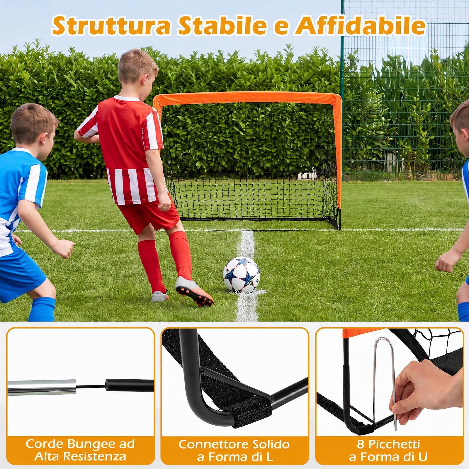 COSTWAY Set di 2 Porte Calcio per Bambini Pieghevole e Portatile | Porta da Calcio in Aste in Fibra di Vetro e Tessuto Oxford con Picchetti, per Giardino, Spiaggia e Cortile