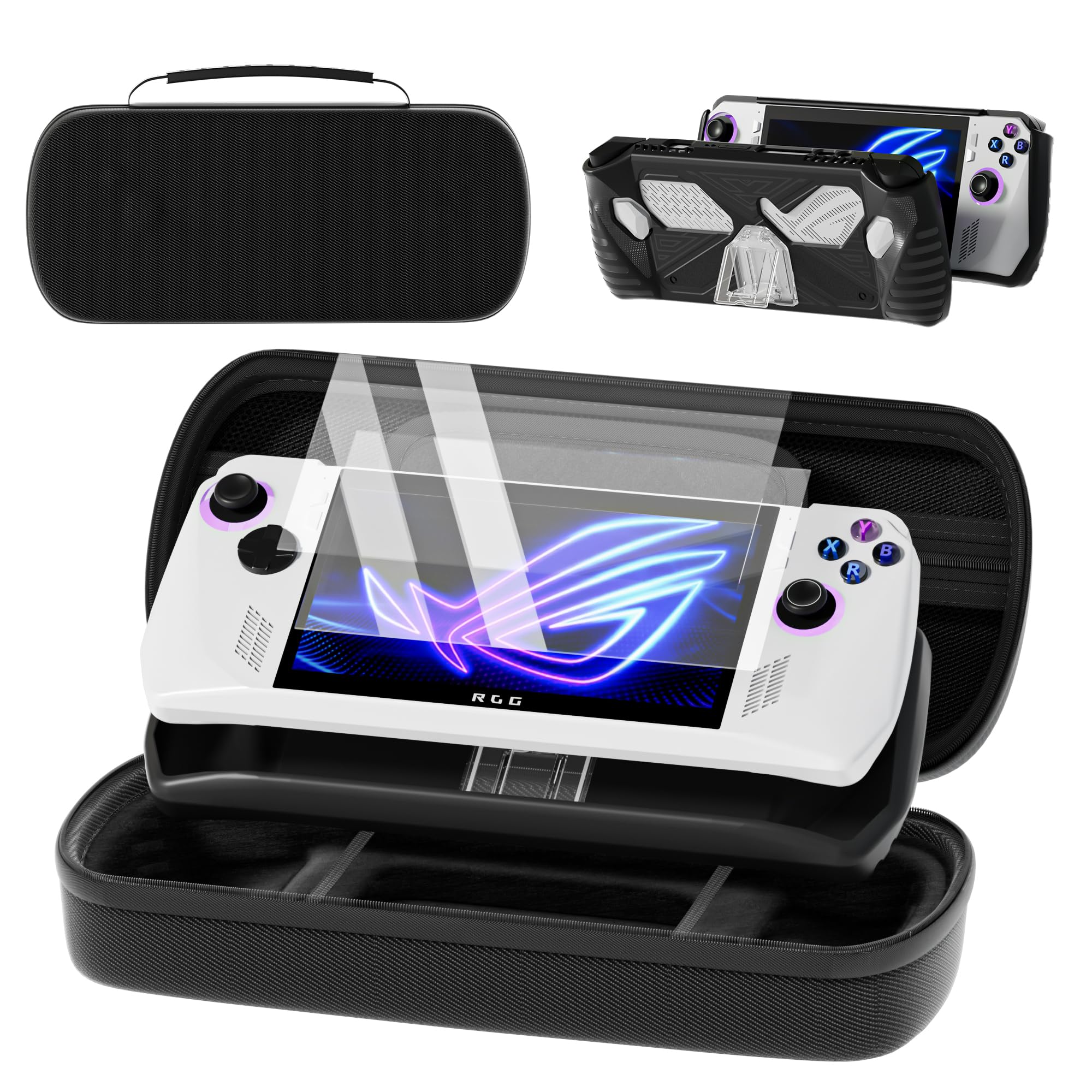 QUAGGY Zaprojektowane dla ASUS ROG Ally 2023, duża torba do przenoszenia, idealna do ładowarki, z miękkim silikonowym pokrowcem ochronnym i 2-pak ochraniaczy ekranu, przenośna i łatwa do przenoszenia