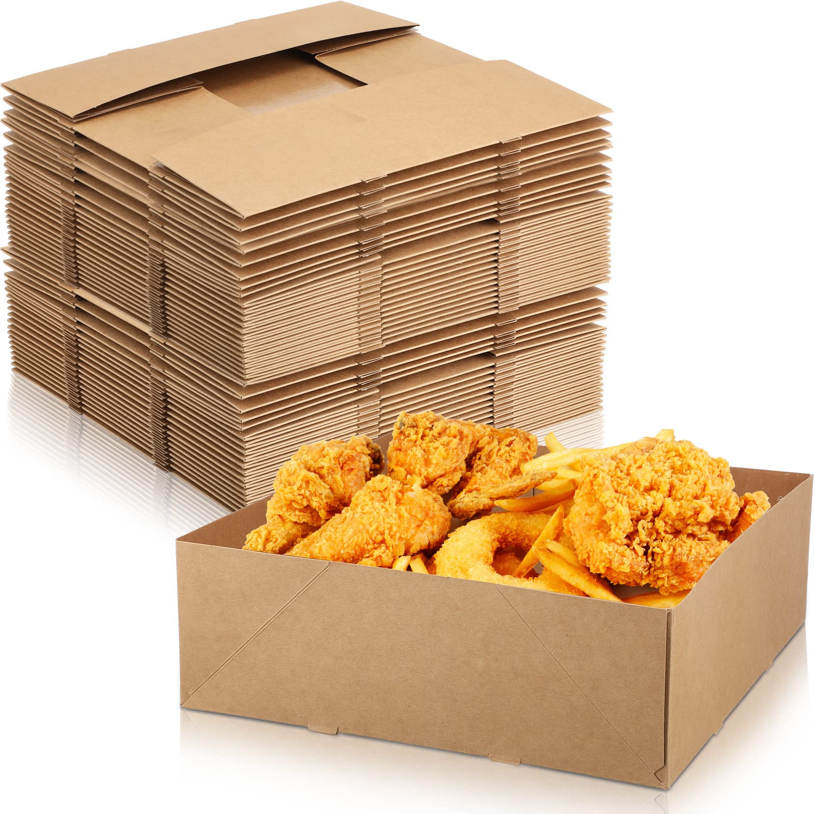 70 Pcs Paperboard 4 Corner Pop Up Food Tray Cardboard Snack Trays Stadium Paper Tray Kraft Movie Sna