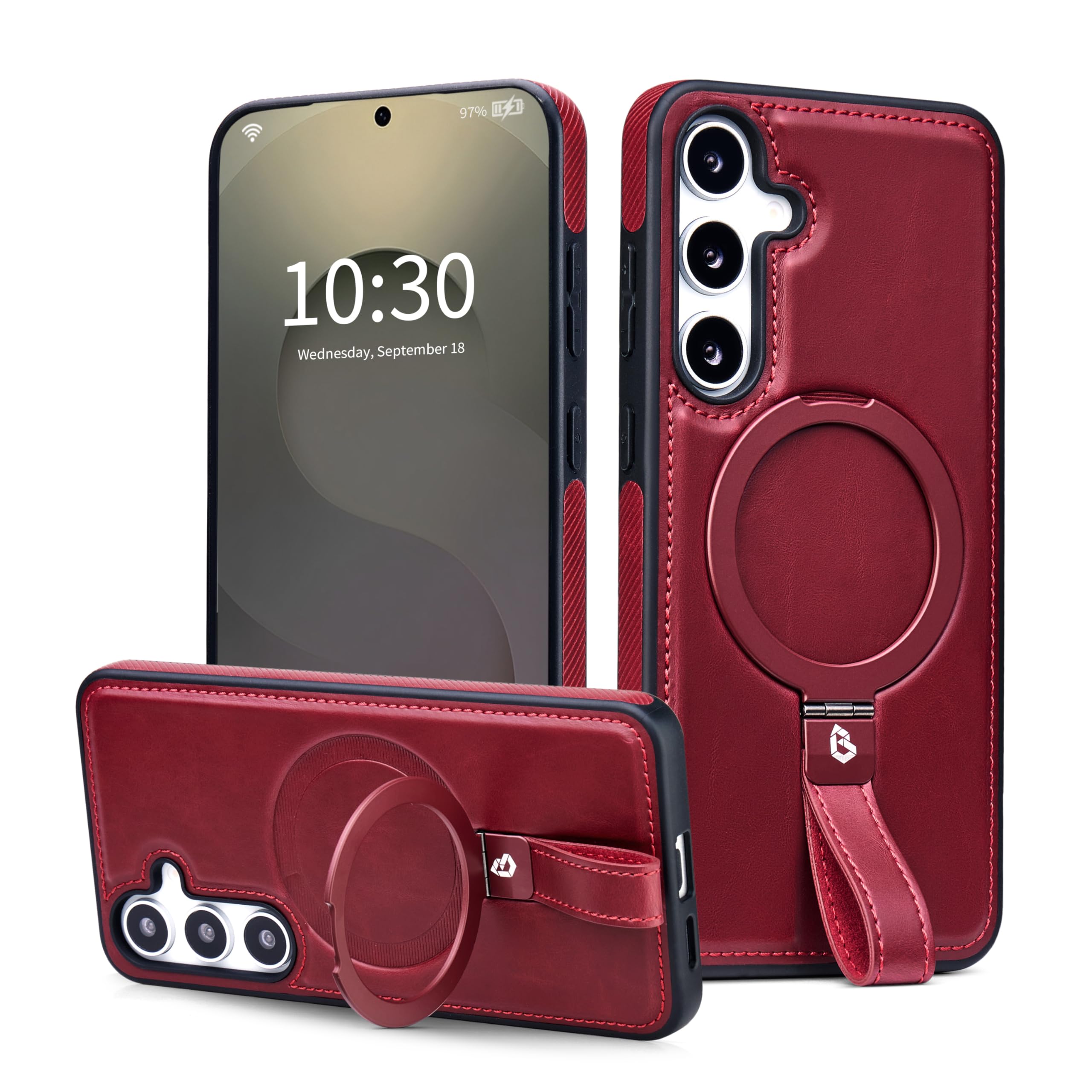 Butaiga for Samsung Galaxy S25 &amp; S24 Case Leather with Stand, Burgundy