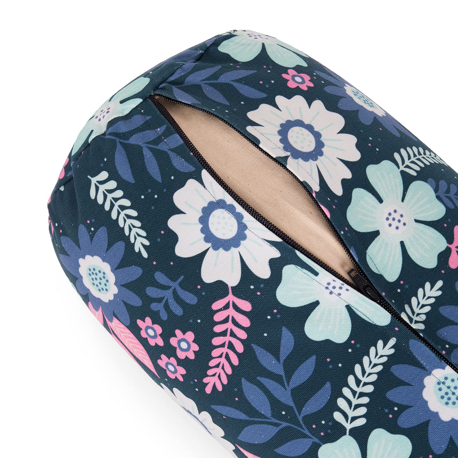 Yoga Studio Unisex's YS/Buckw/design/wałek/BF zaprojektowany wałek - 23 cm x 61 cm gryczana joga niebieskie kwiaty, lekka, organiczna bawełniana osłona, regularna