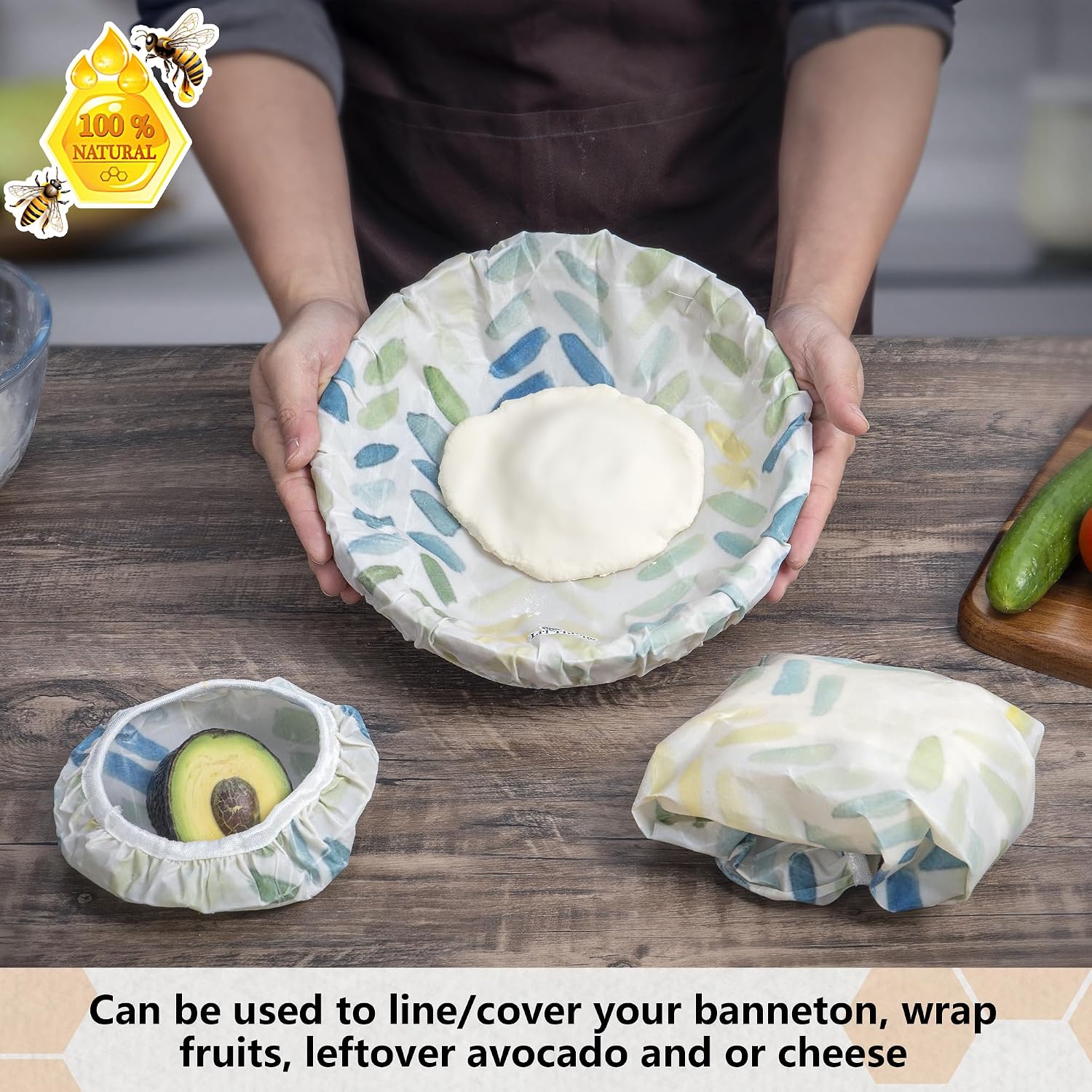 Beeswax Bowl Covers Set of 5 (XS–XL) – Reusable Elastic Food Covers for Bowls – Organic Cotton with Beeswax, Washable & Plastic-Free | Li’l Things – Paintbrush