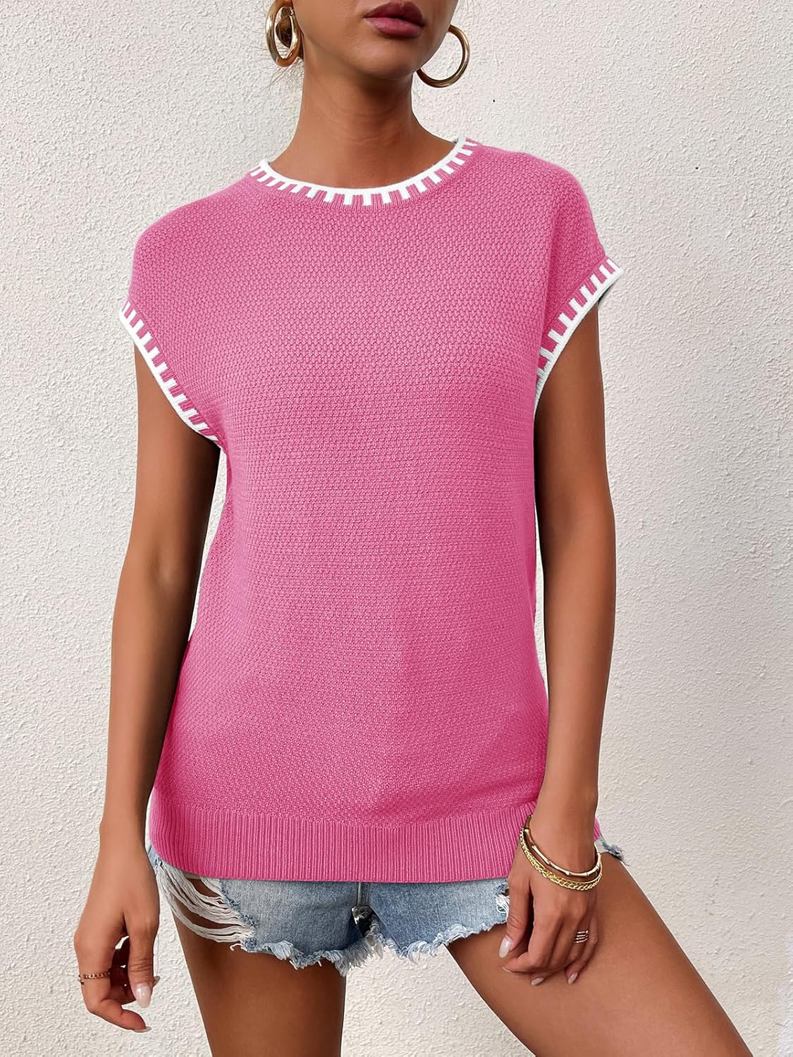 TAKEYAL Spring Sleeveless Sweater Tops for Women 2026 Cap Sleeve Trendy Tank Tops Summer Knit Sweater Vest Fashion T Shirts - Image 4