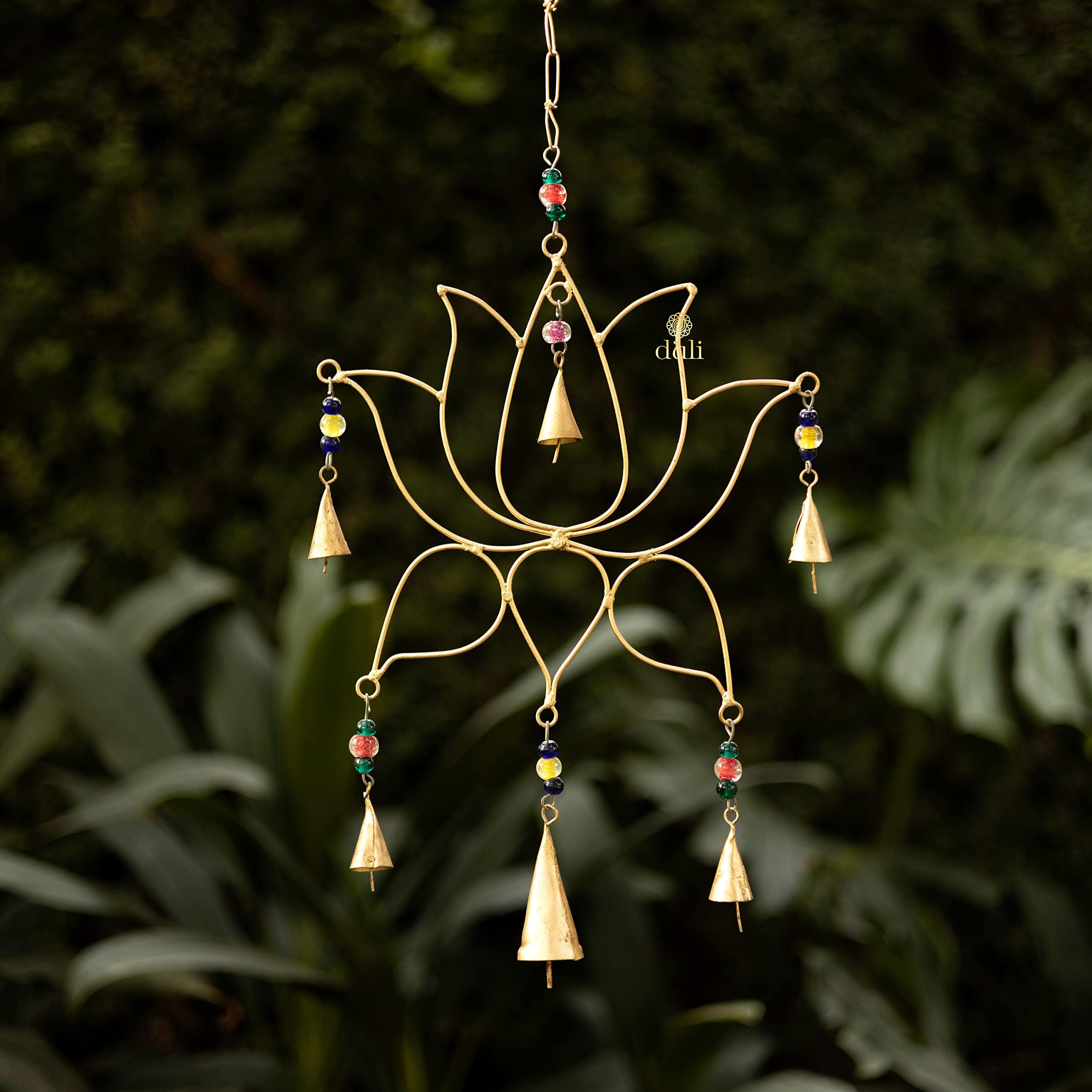 Duli Metal Windchime Wall Hanging, Feng Shui, Art, Decor, Positivevibes, Rustic Hangings, Diwali Decoration, Gifts (Lotus 20X10 Inches)