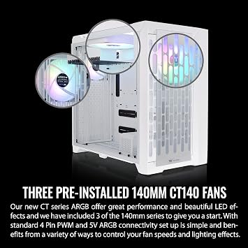Thermaltake CTE C750 TG ARGB Snow E-ATX Full Tower with Centralized Thermal Efficiency Design; 3x140mm White CT140 ARGB Fans Pre-Installed; Tempered Glass Front & Side Panel; CA-1X6-00F6WN-01; White
