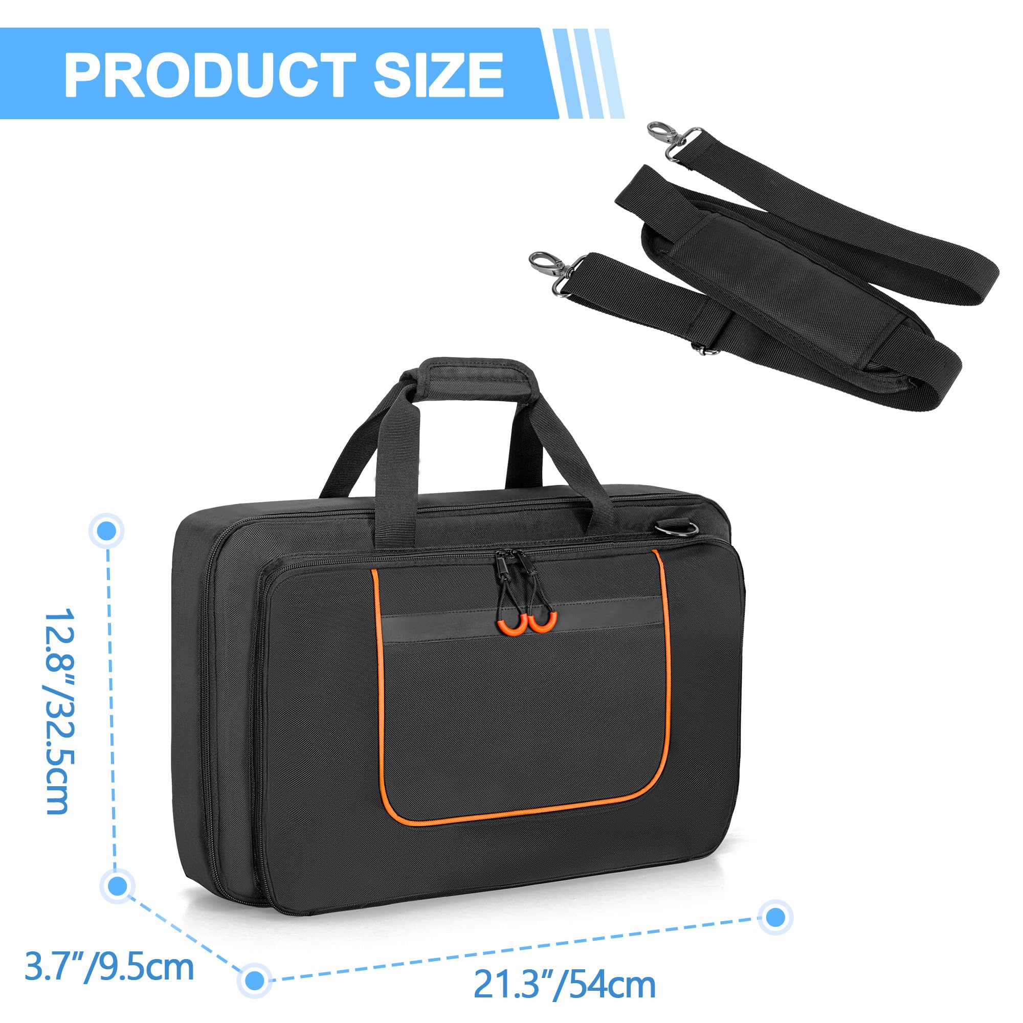 Rexmica Bolsa Acolchada para Controlador DJ, Compatible con Pioneer DDJ-FLX4/DDJ-400/DDJ-SB2/DDJ-SB3, con Compartimento para Ordenador Portátil y Bolsillos para Cables DJ, Auriculares, Accesorios