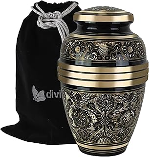 Large Golden Aura Cremation Urn - Beautifully Handcrafted Adult Funeral Urn - Solid Brass Living Garden Urn - Affordable Urn for Human Ashes with Free Velvet Bag