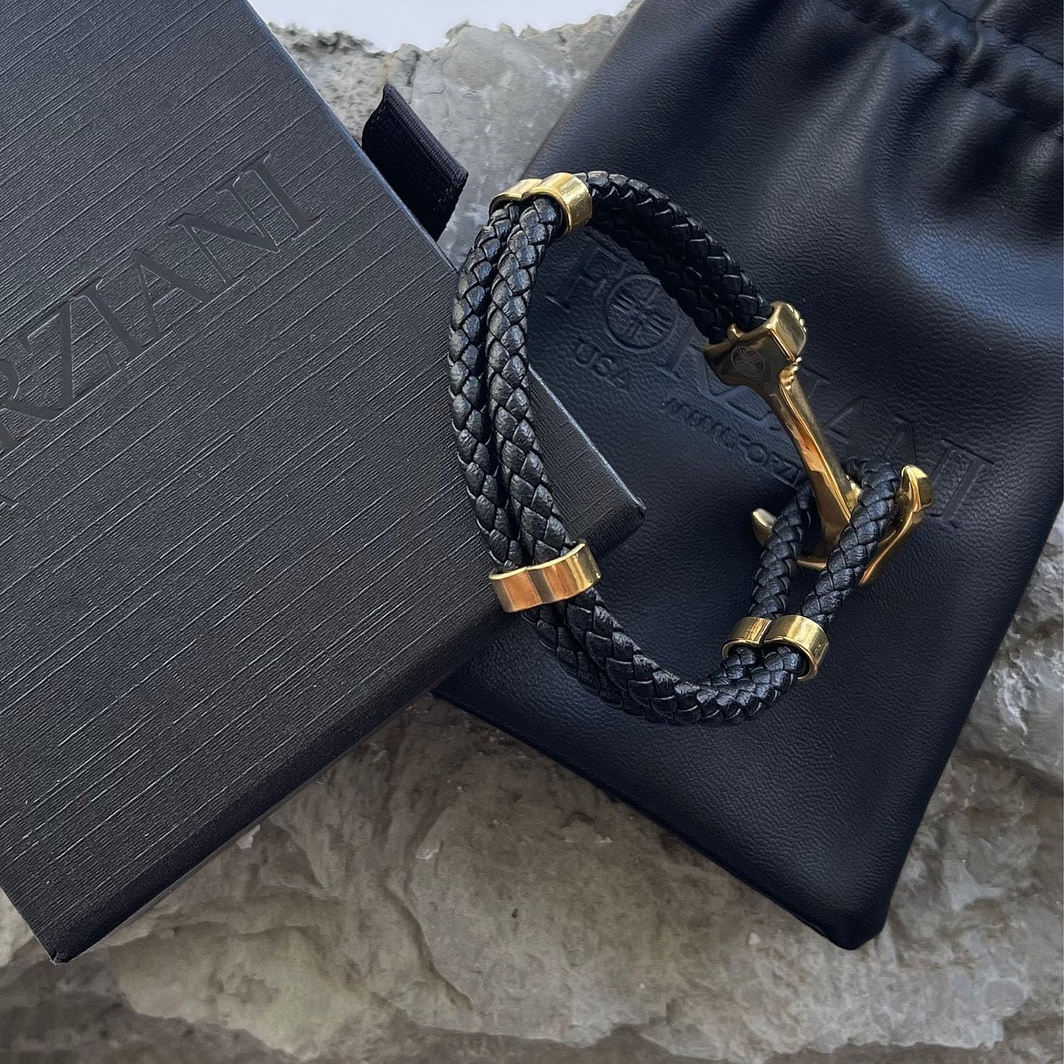 Forziani Mens Gold Anchor Black Leather Bracelet - Luxurious Nautical Bracelet - Gift Packaging Included - Sz Medium - Awesome Mens Gift - Image 8