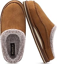 KuaiLu Slippers for Arch Support Men Comfortable Indoor Handmade Point Microsuede Clog Easy Put On Home Shoes With Faux Fur Warm Rubber Outdoor