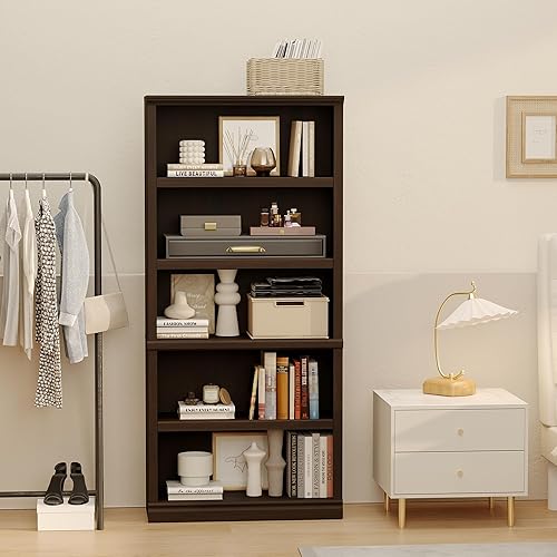 Miniatura 7 de blini Estantería alta de madera de 5 estantes de 33 pulgadas de ancho para almacenamiento de pie de 70 pulgadas de color cereza oscura para oficina