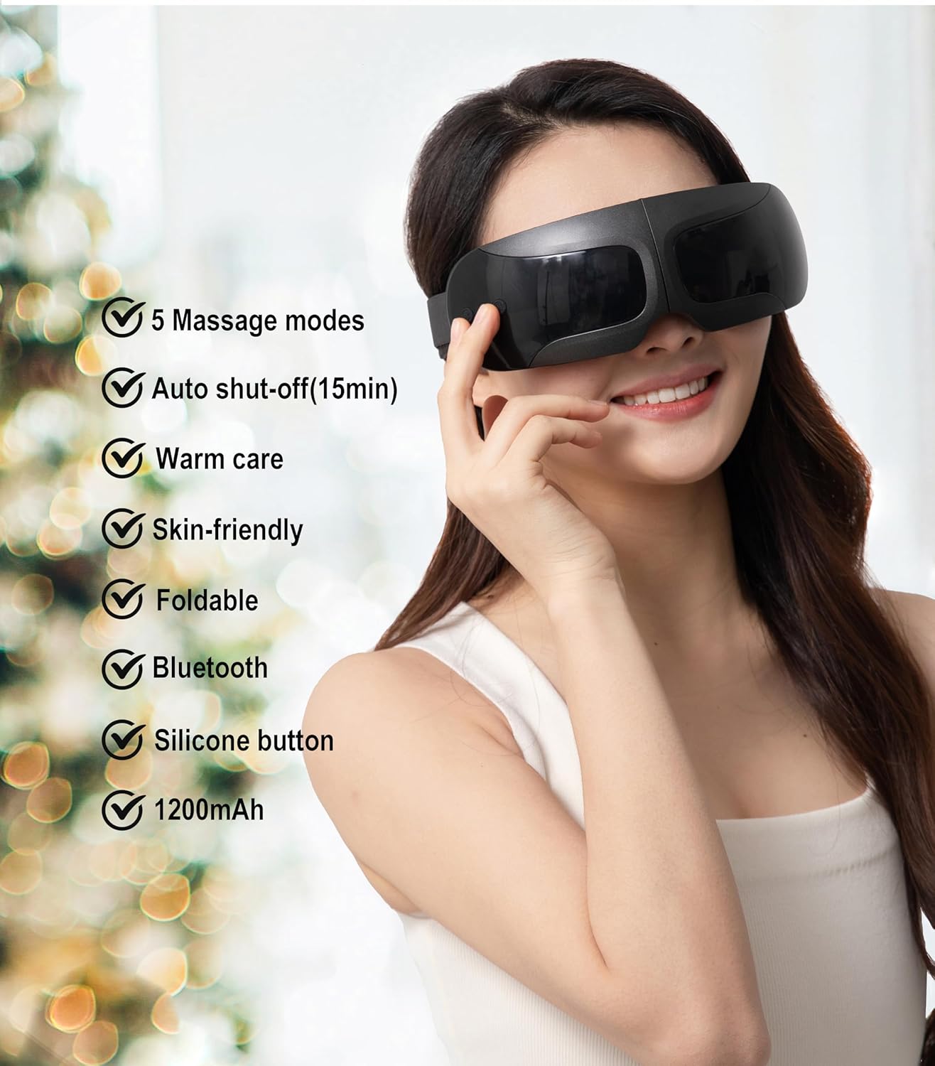 Eye Massager with Heat and Vibration for Migraines - Heated Mask for Sinus Relief and Eye Strain Reduction - Black