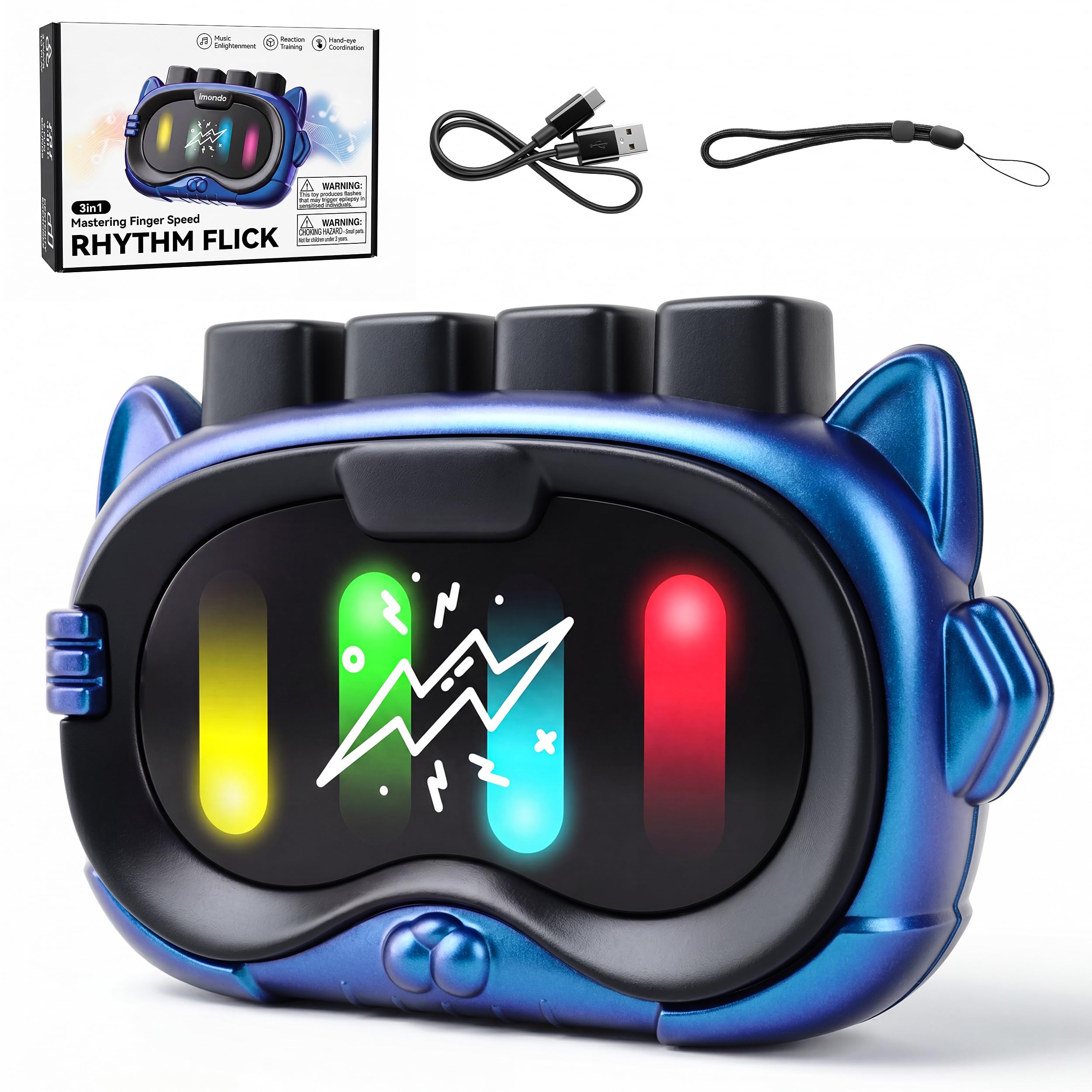 SMILESSKIDDO Music Rhythm Flick Smart Electronic Handheld Game, Blue | Toys for Boys and Girls with Musical Instruments Toy, Smart Electronic Games, Cool Birthday Presents and Ideas Gifts