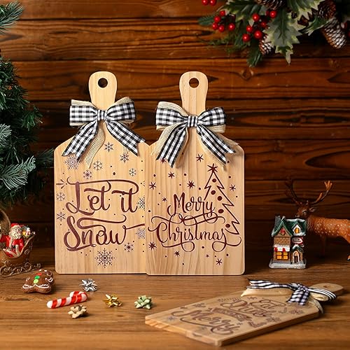 Miniatura 4 de Umigy 3 piezas de decoración de Navidad Let It Snow Decoración de Navidad decorativa de madera tabla de cortar de madera para decoración de mesa de