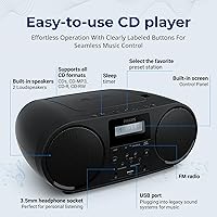 Vista 4 de Philips Portable CD Player Boombox with Bluetooth, FM Radio, Dynamic Bass Boost Speakers, USB/Headphone Jack/Aux Input, All-in-One Compact Stereo