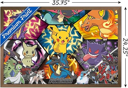 Vista 60 de Trends International Pokémon: Battle Art - Póster de pared grupal, 34 pulgadas de largo x 22.4 pulgadas, versión enmarcada en plata Versión