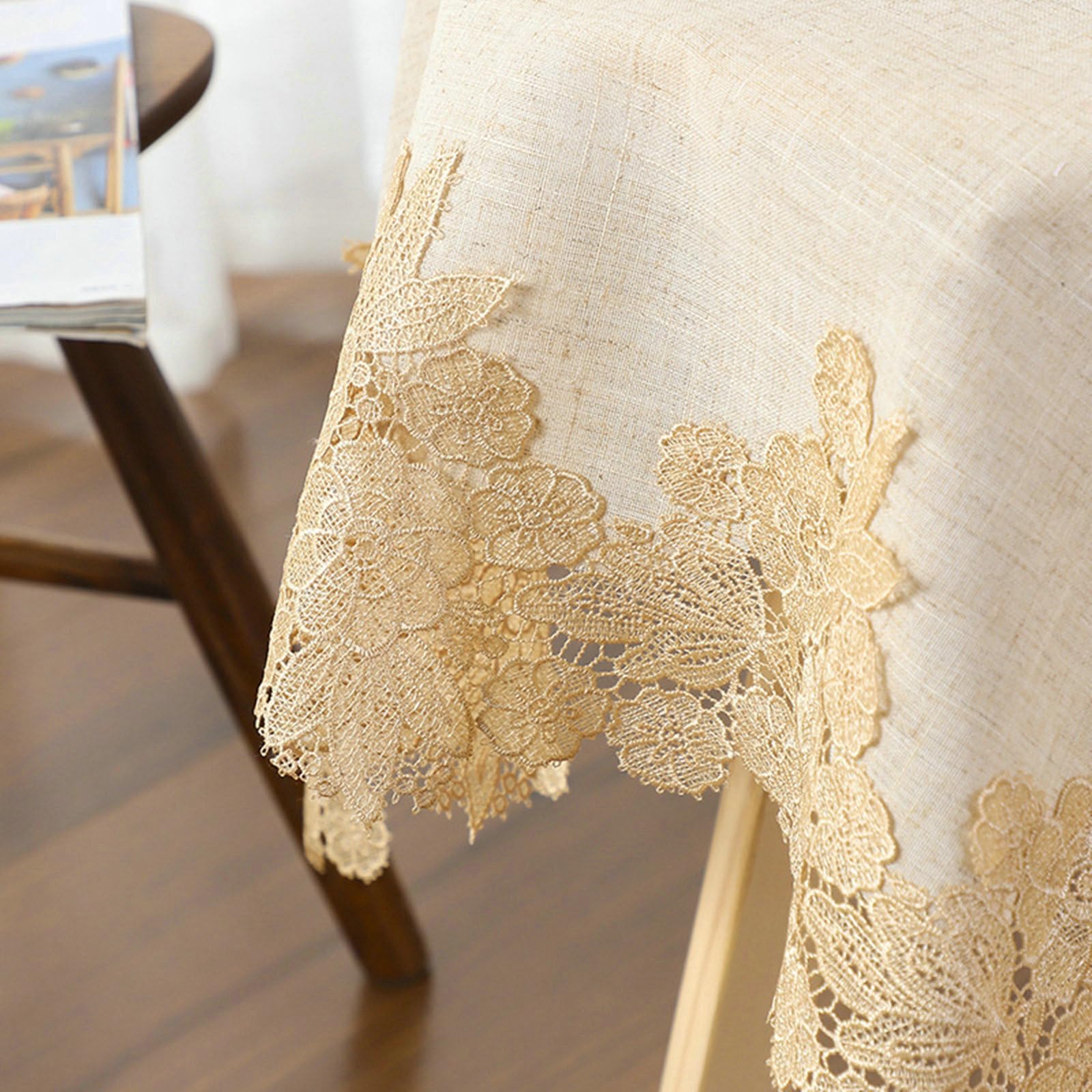 Tischdecke Abwaschbar 90x220 cm, Spitze Stickerei Polyester, Kaffee